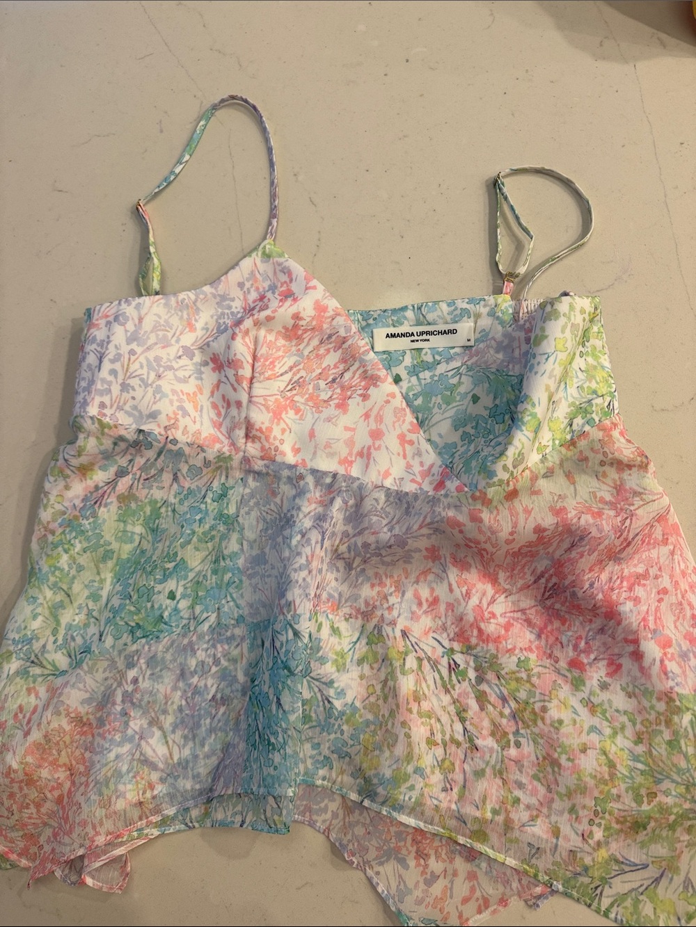 Amanda Uprichard Pastel Floral Silk Camisole in Pink Blue Green Lavender M